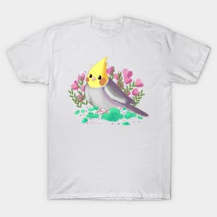 Cute Cockatiel with flowers T-Shirt